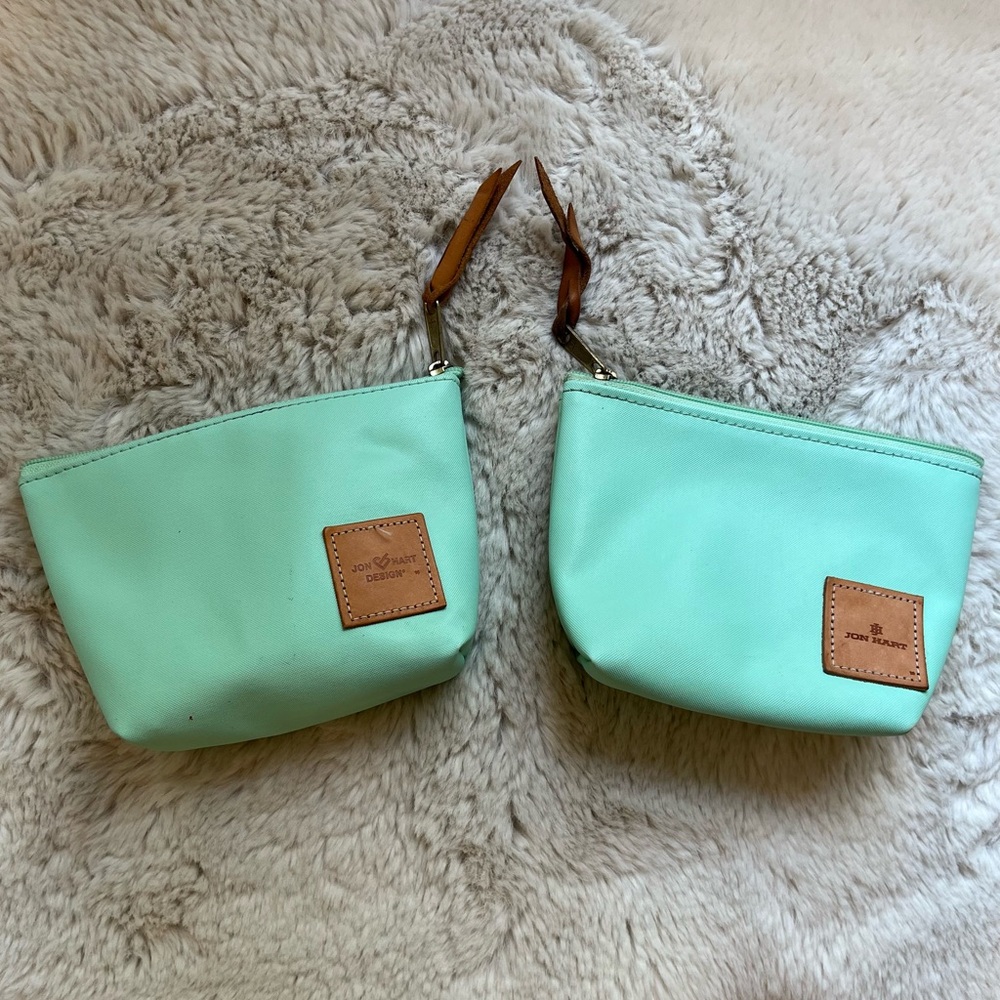 Jon Hart Chico Accessory Makeup Bag Pouch Coated Canvas Leather Bundle of 2